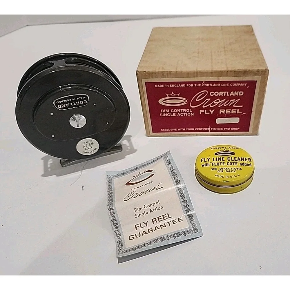 Cortland Crown Rim Control Single Action Fly Reel England with Box & Line